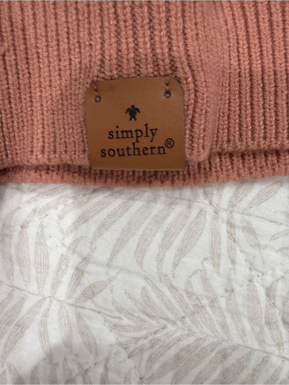 Simply Southern Coral Pink Crewneck Sweater with Orange Floral Appliqués - Picture 6 of 6